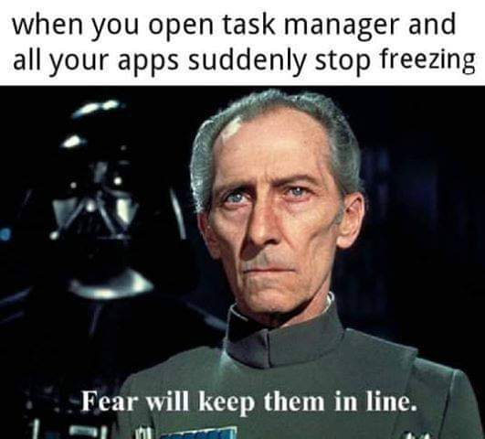 This meme is a screenshot of a character from the Star Wars franchise, specifically Darth Vader, with a caption. The caption reads "In a galaxy far, far away... when you open a new tab in your browser and all your tabs freeze." The image is humorous because it takes a serious and ominous character from a sci-fi movie and applies it to a relatable and mundane situation, making it ironic and amusing.